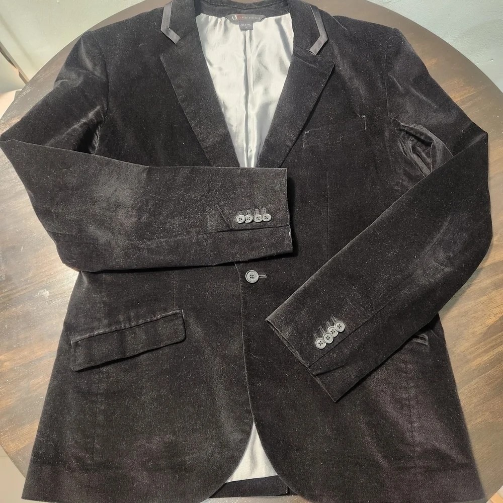 Armani Exchange Black Velvet Formal Blazer Jacket Men's L Party Evening Wear